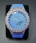 G-SHOCK Polar Blue custom avec lunette Épines Argentées sertie de moissanite VVS